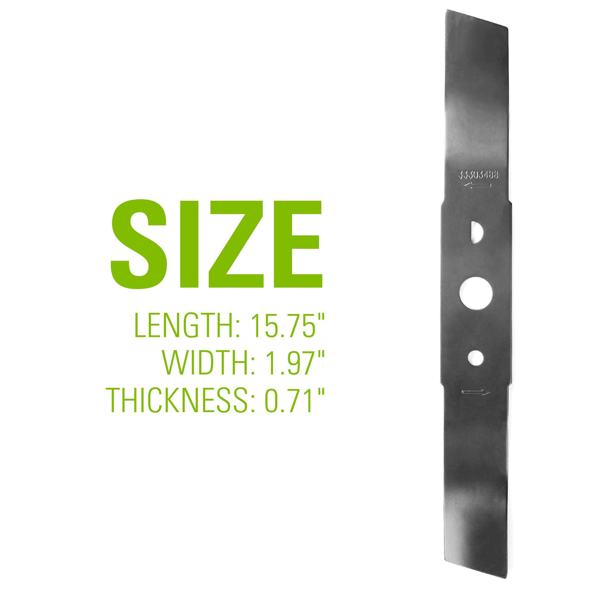 Greenworks replacement blade side view highlighting durability for long-lasting mowing