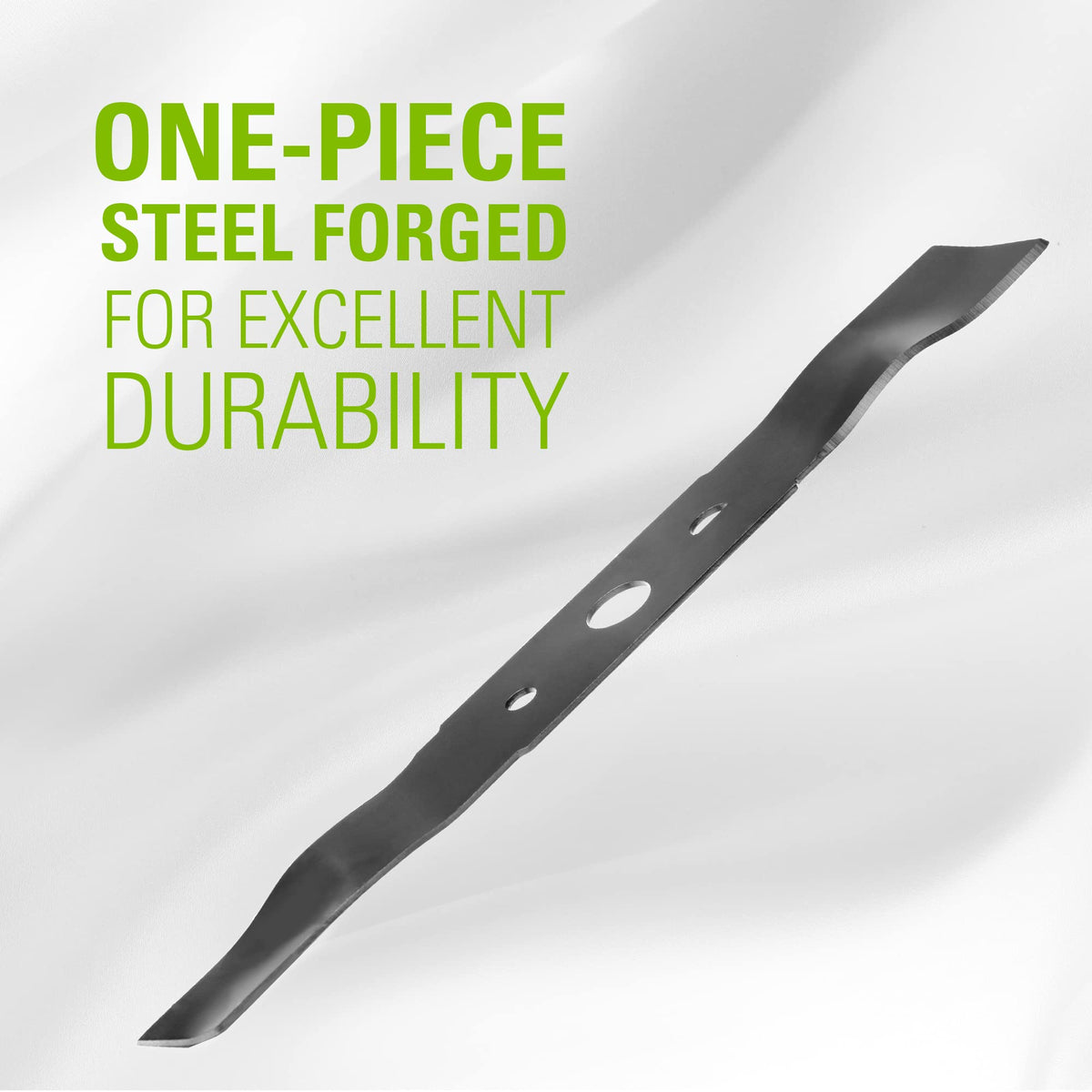 Greenworks blade close-up of one-piece forged steel for strength
