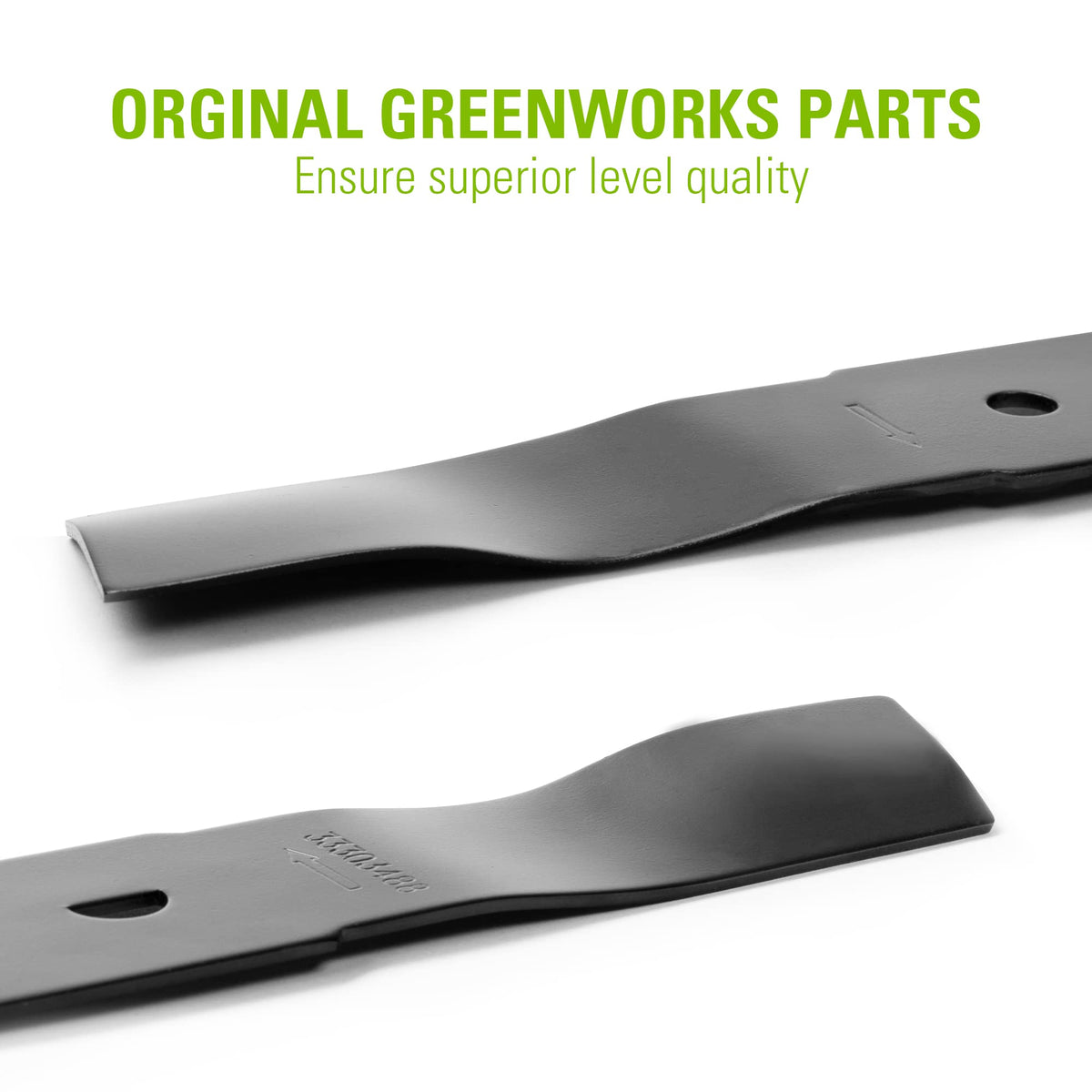 Greenworks blade packaging image emphasizing compatibility for 16-inch mowers