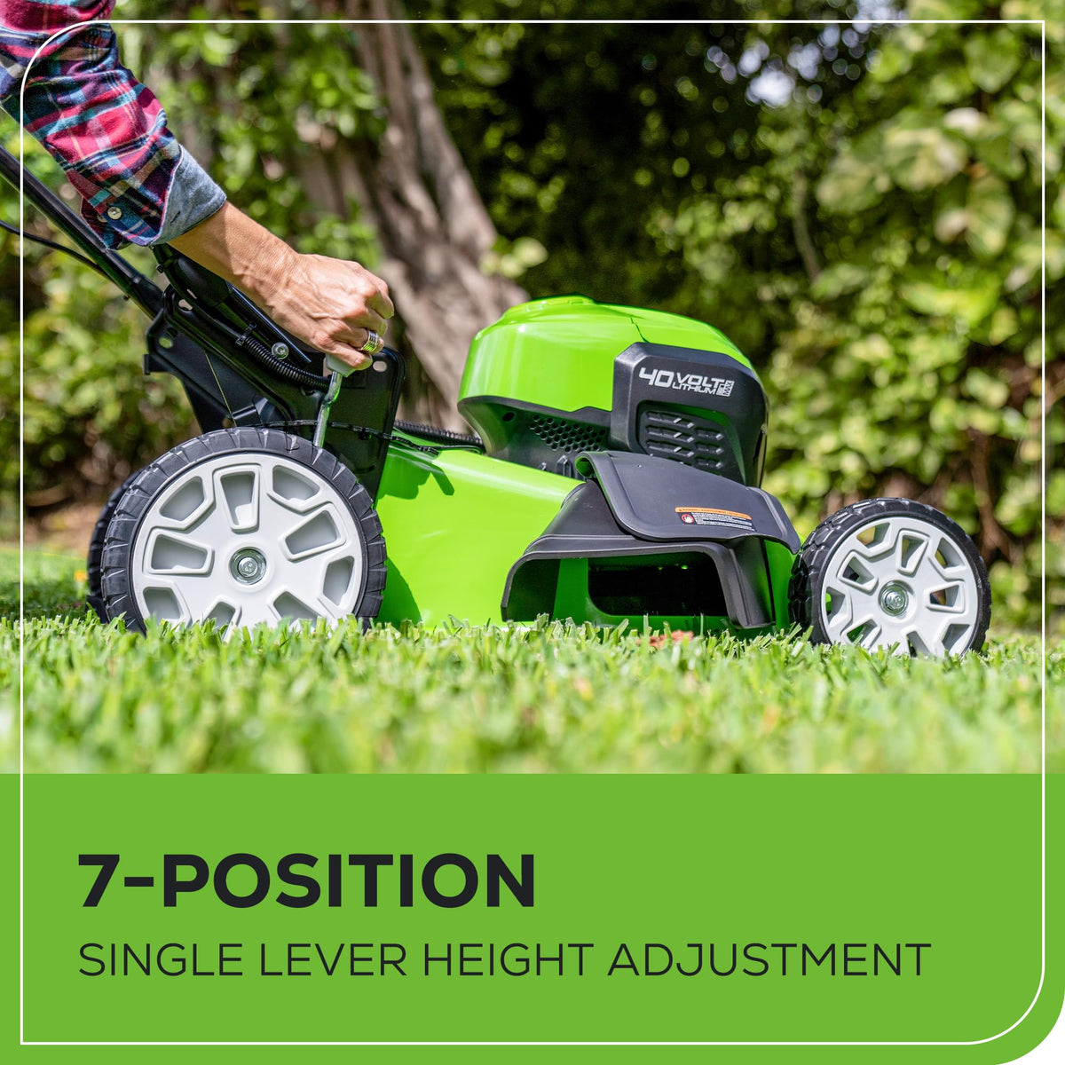 Greenworks steel deck 21inch design handles dense lawns with durable construction