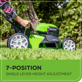 Greenworks steel deck 21inch design handles dense lawns with durable construction