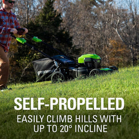 Greenworks trimmer in edging mode with 90-degree pivot head