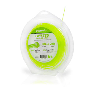 Greenworks universal-fit trimmer line shown with multiple compatible heads.