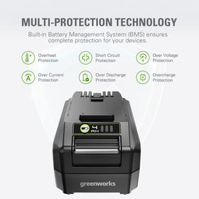Built-in USB port on the battery charges phones and tablets on-site.
