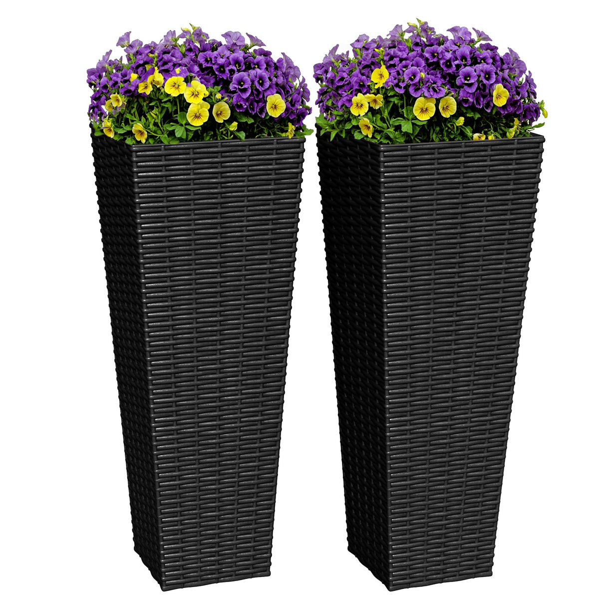 Greesum 24-inch tall planter with rattan texture for outdoor decor and plants