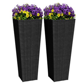 Greesum 24-inch tall planter with rattan texture for outdoor decor and plants