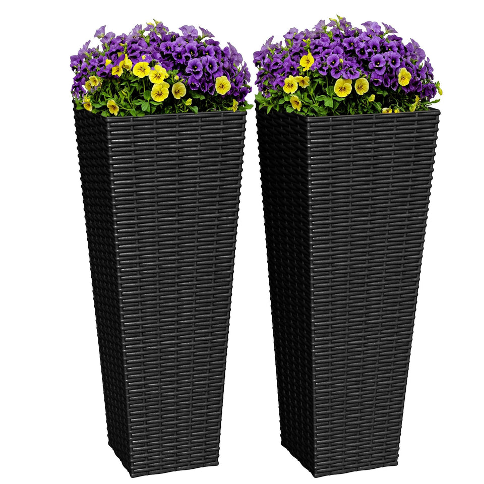 Greesum 24-inch tall planter with rattan texture for outdoor decor and plants