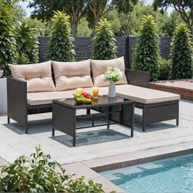 Greesum 3-piece patio set wicker sofa on a sunny deck for relaxed lounging