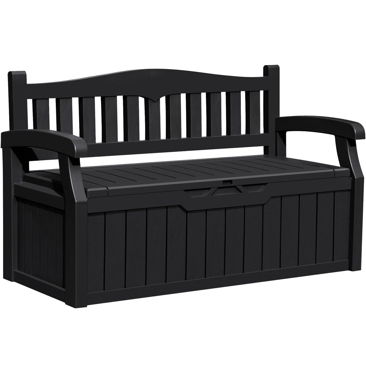 Greesum 80-gallon outdoor storage bench front view showing ample seating and hidden storage.