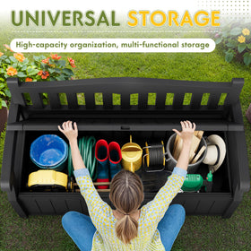 Greesum 80 gallon bench lid closed showing hidden storage.