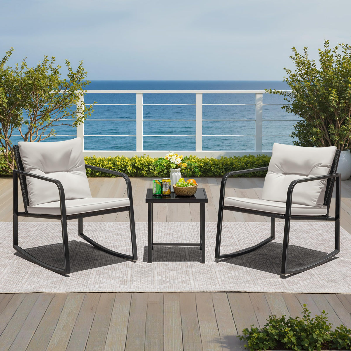 Greesum beige cushions add soft comfort for lounging and conversations.