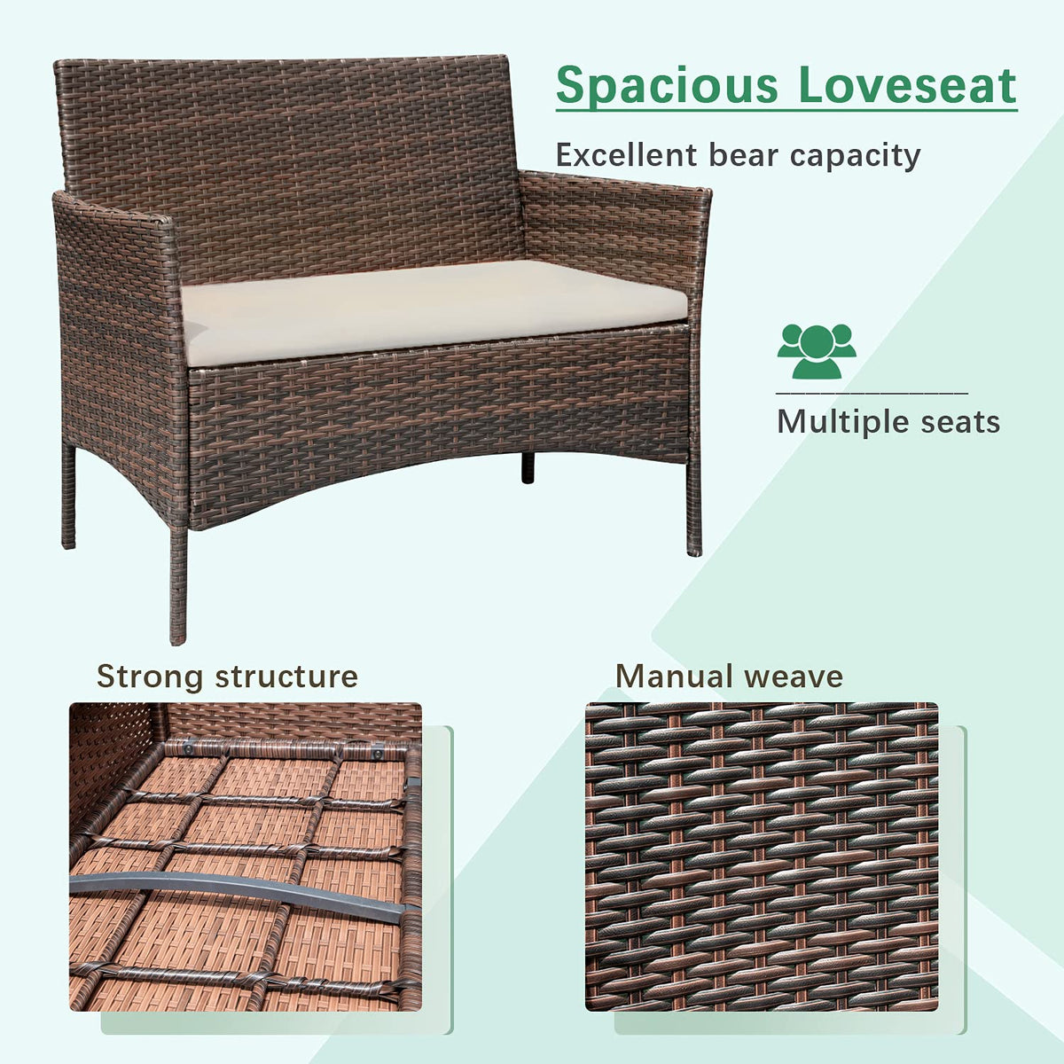 Anti-rust wicker frame designed to endure outdoor conditions.