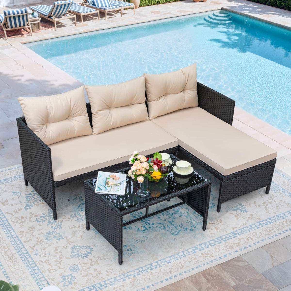 Greesum coffee table with tempered glass surface for drinks and snacks