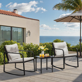 Greesum glass coffee table complements the set for drinks and decor.