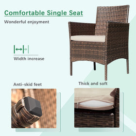 Beige cushions deliver plush support for relaxed meals.