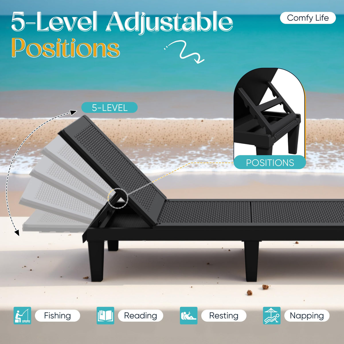 Greesum outdoor chaise lounge backrest in 5 positions for comfort