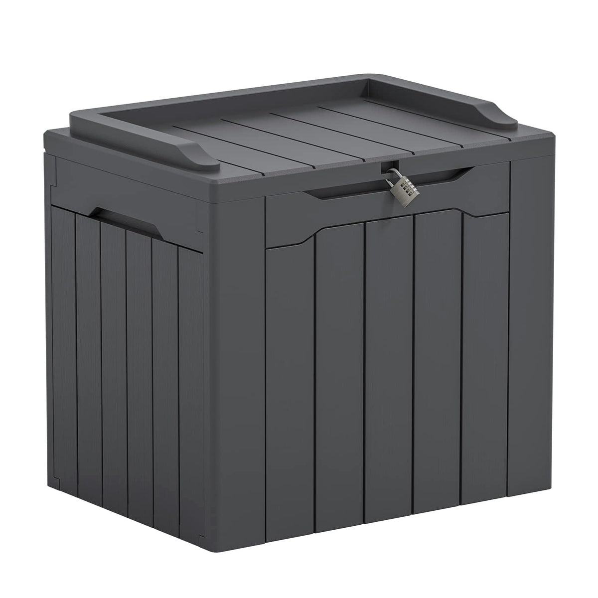 Greesum 31-gallon deck box lid open for easy outdoor access and storage