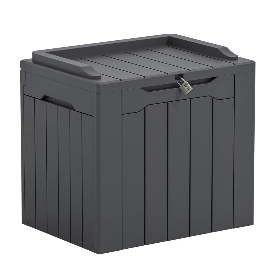 Greesum 31-gallon deck box lid open for easy outdoor access and storage