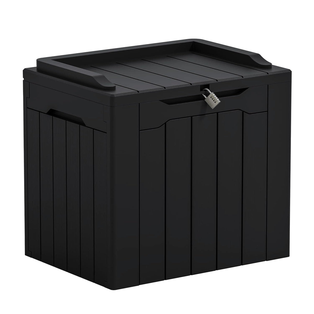 Greesum 31-gallon outdoor storage box with lid keeps patio essentials neatly organized.