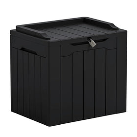 Greesum 31-gallon outdoor storage box with lid keeps patio essentials neatly organized.