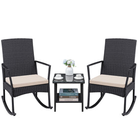 Greesum outdoor wicker rocking chairs set for sunny patios and relaxing moments