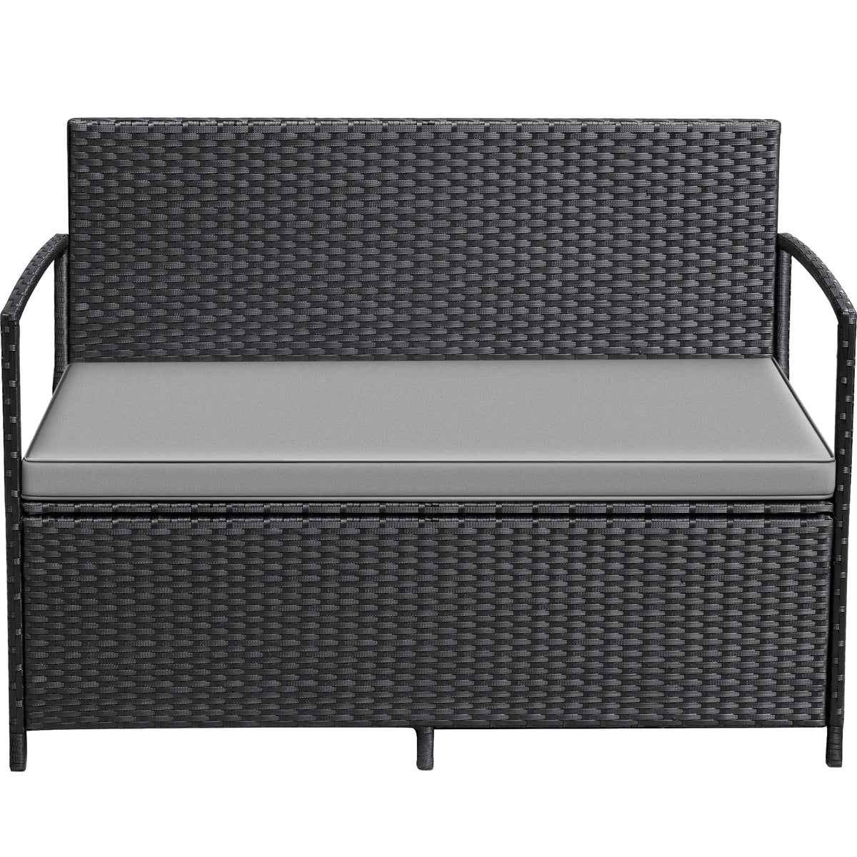 Greesum patio loveseat in black PE rattan offers stylish two-person seating.