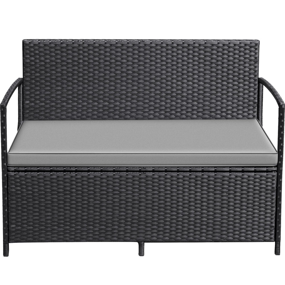 Greesum patio loveseat in black PE rattan offers stylish two-person seating.