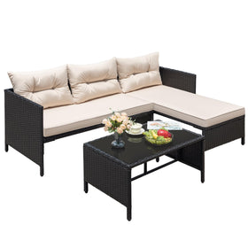 Greesum rattan bench beside sofa offers flexible poolside seating