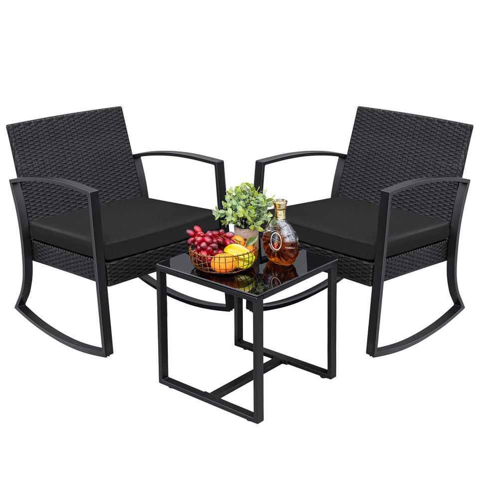 Greesum rocking chair dark black with comfortable outdoor seating.