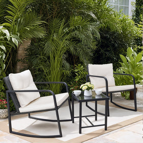 Greesum rocking wicker bistro chair beige for relaxed outdoor chats.