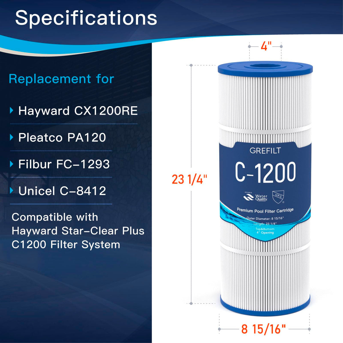 Grefilt C1200 outside-diameter reference image for correct fit.