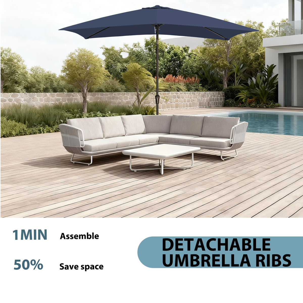 GREFORG six ribs provide strong, wind-resistant support.