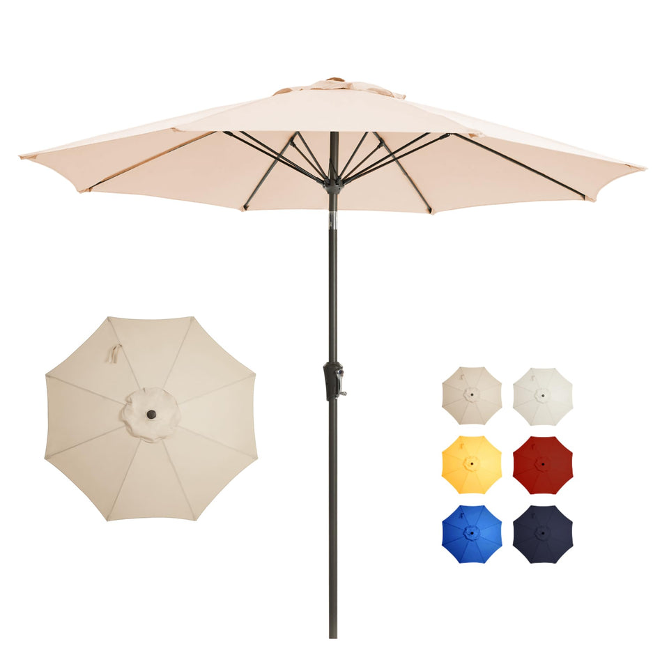 GREFORG 9ft beige canopy umbrella provides wide shade for outdoor gatherings.