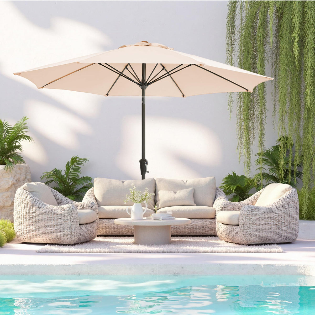 GREFORG umbrella crank tilt enables easy sun tracking with stable shade.
