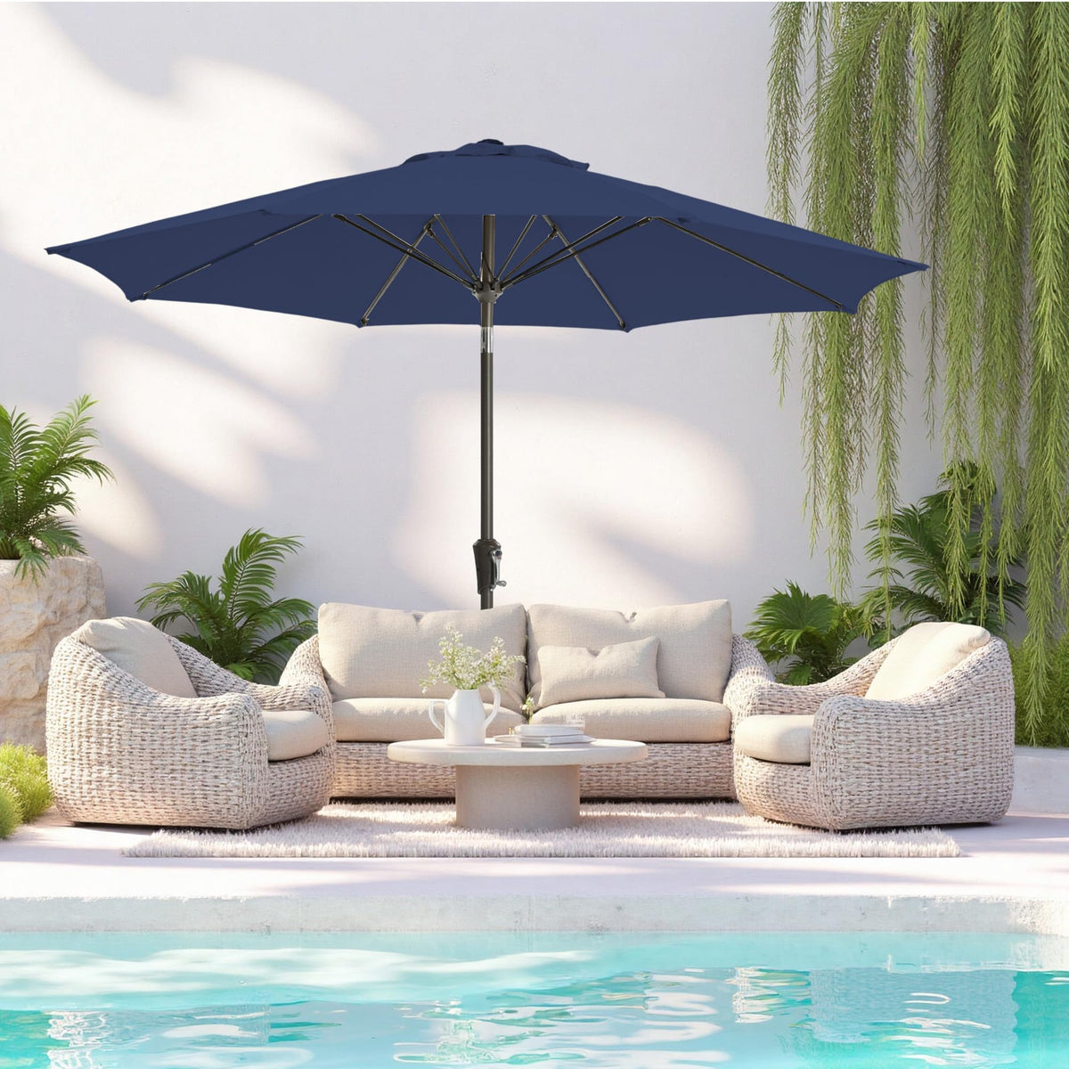 GREFORG outdoor umbrella crank tilt lets you follow the sun with a simple twist.
