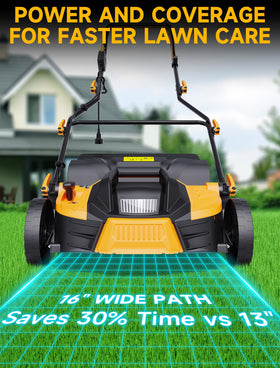 Grelawner dethatcher with foldable handle enables compact storage after mowing tasks.