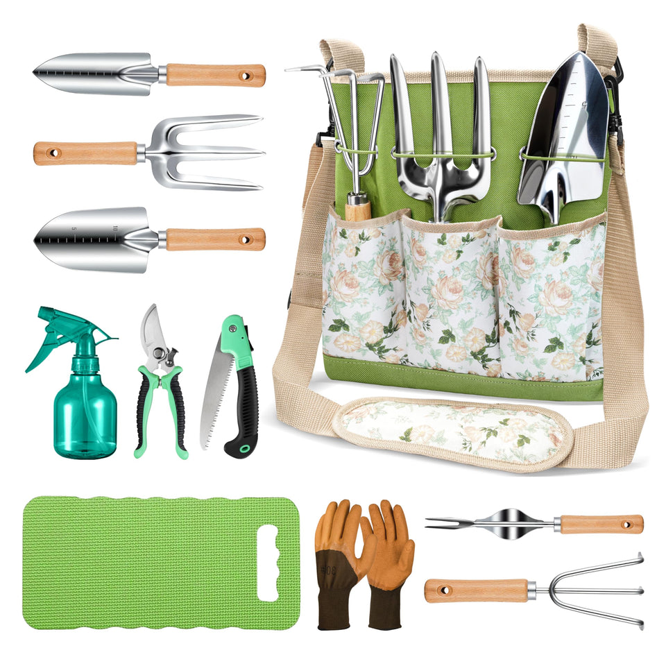 Grenebo 11-piece garden tool set with crossbody bag for convenient outdoor gardening