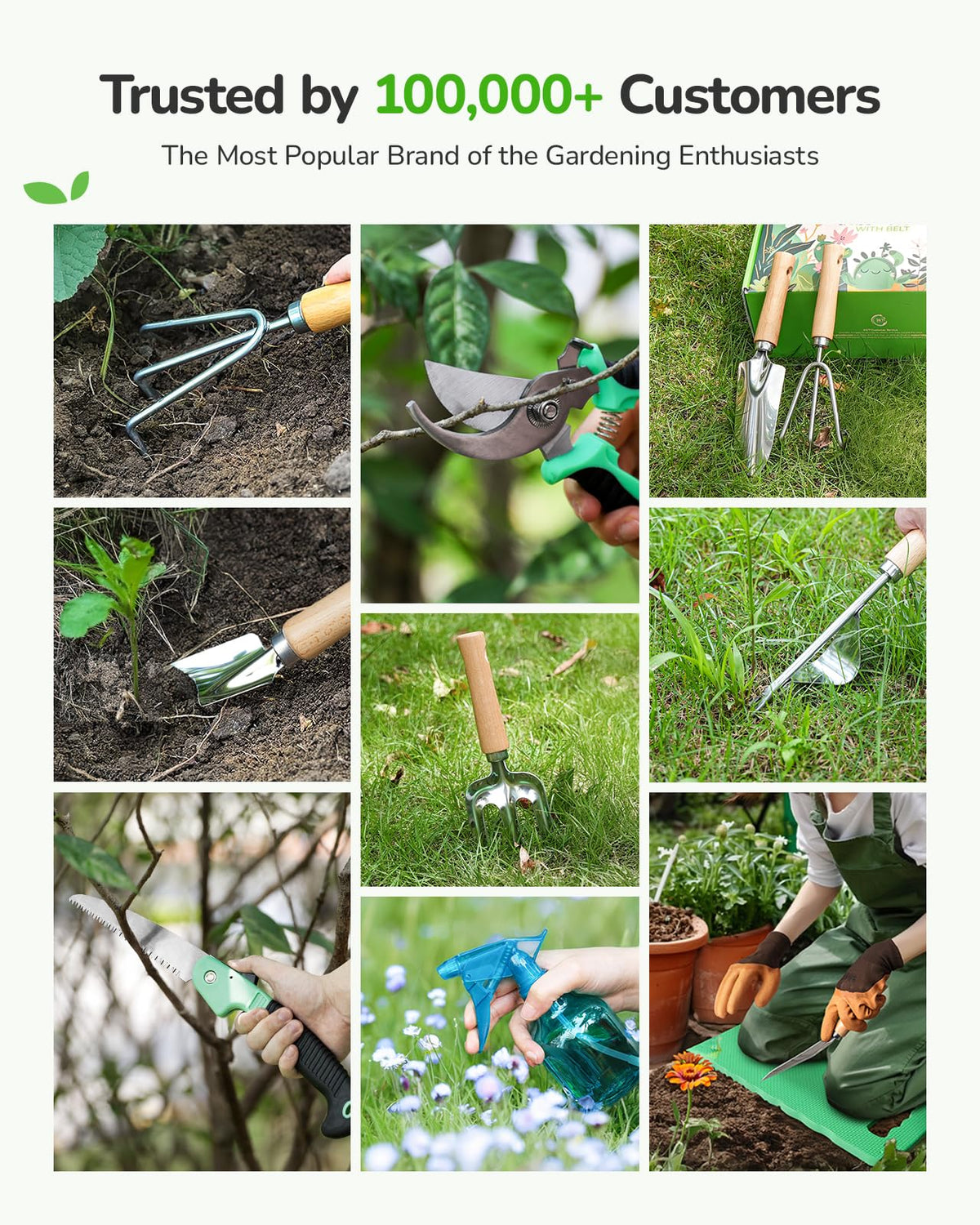 Folding saw and kneeling pad included for easy pruning and kneeling work