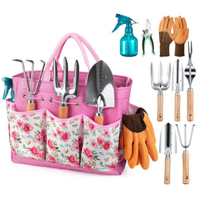Grenebo garden tools 8-piece set with tote for organized gardening tasks.