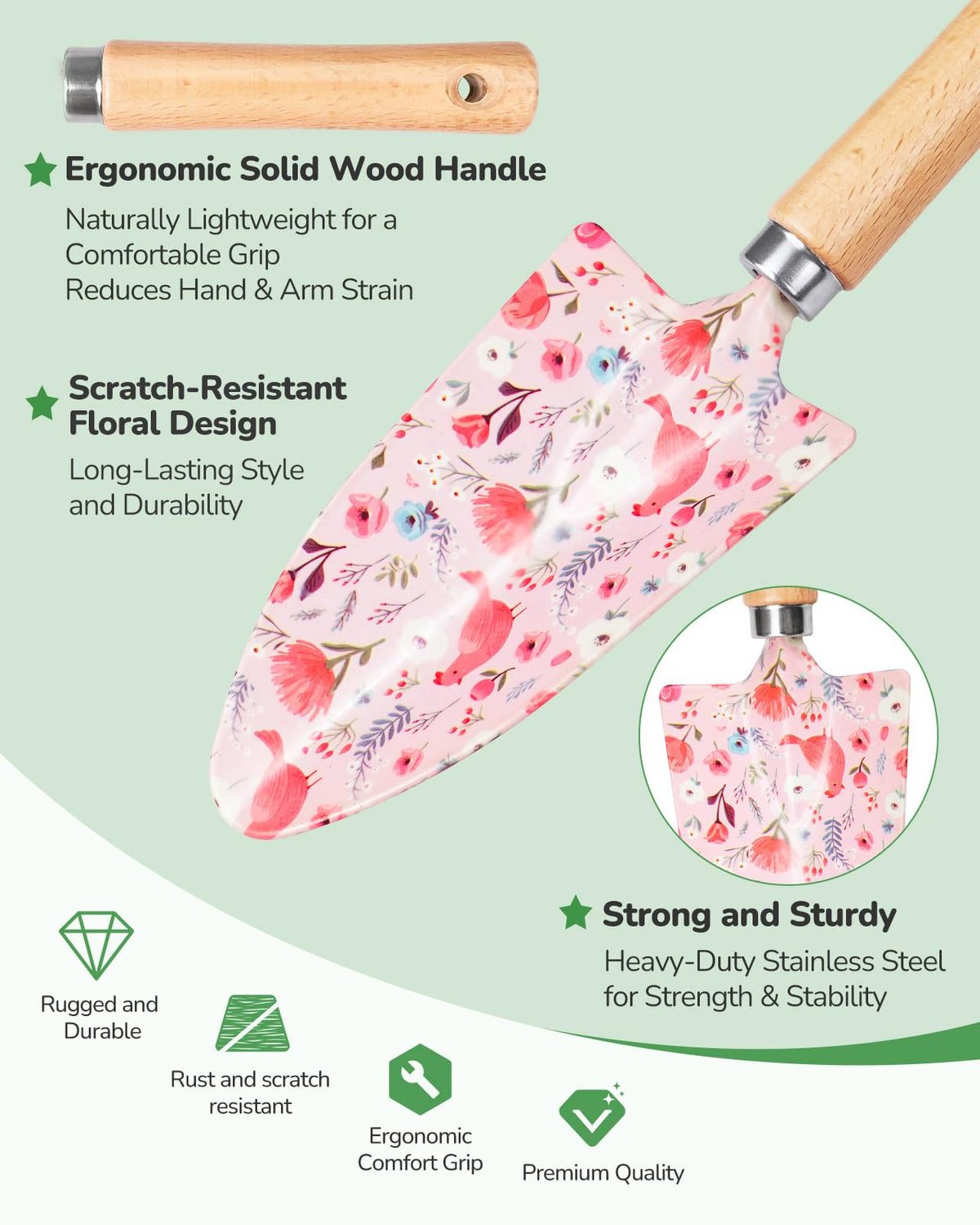 Grenebo floral-pattern closeup highlights stylish design and durable construction.