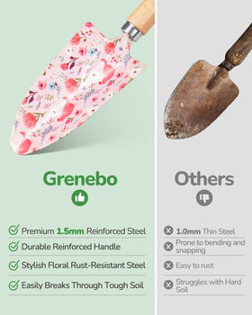 Grenebo solid wood handles closeup for a comfortable grip.