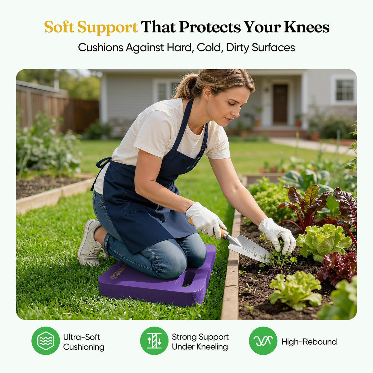 Grenebo kneeling pad on grass demonstrates stable, slip-resistant use outdoors
