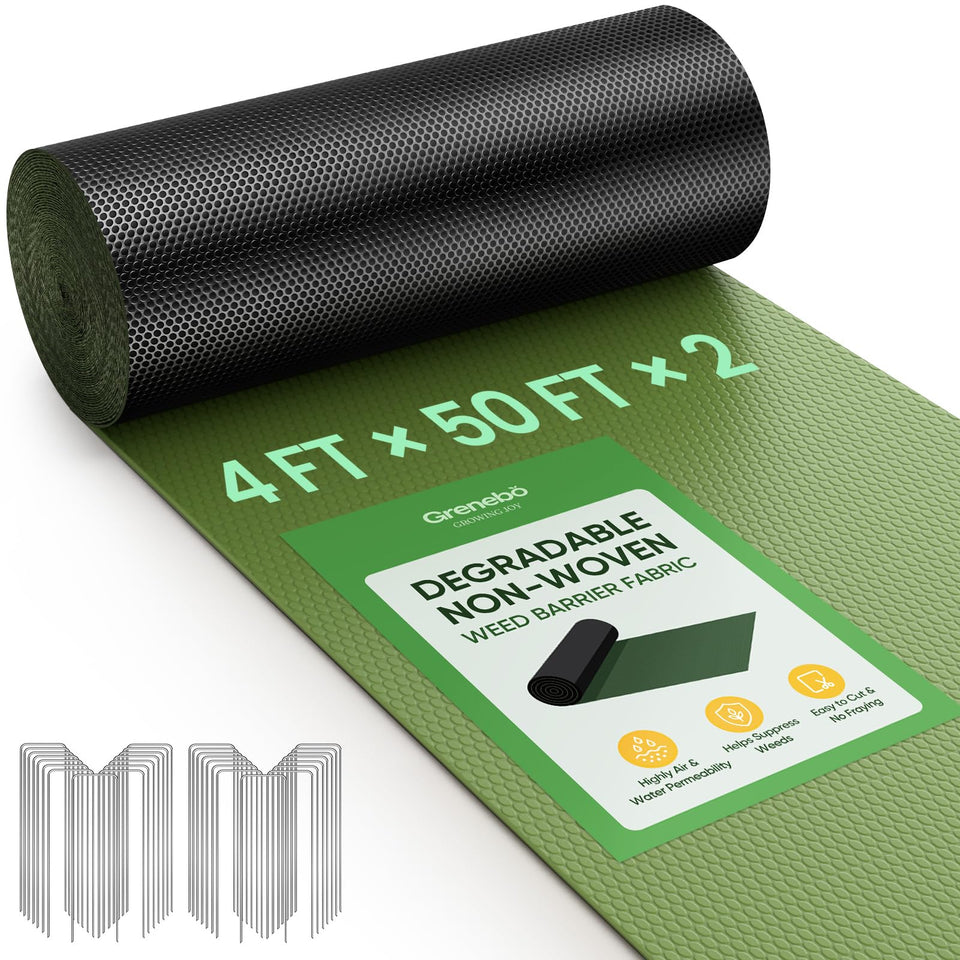 Grenebo weed barrier fabric 4ft x 100ft roll laid out for weed suppression.