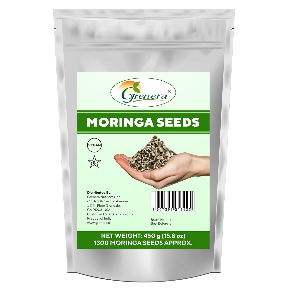 Grenera Moringa seeds 450g pack for home gardening and fresh leaves.