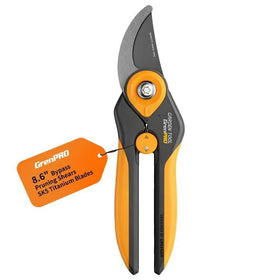 GrenPRO bypass pruning shears in closed position cutting hardwoods for clean results.