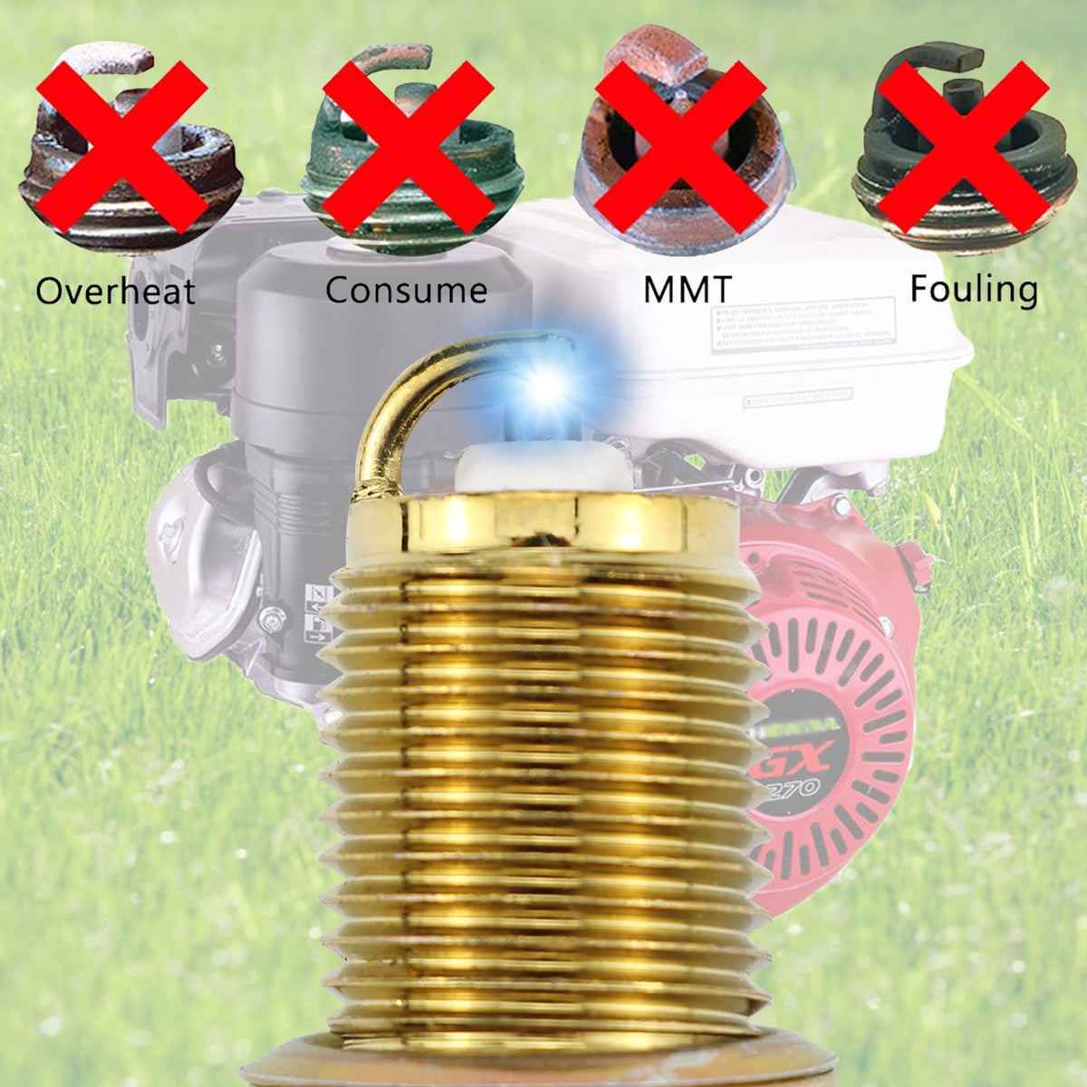 GREPSPUD spark plugs used for generators, mowers, and chainsaws.