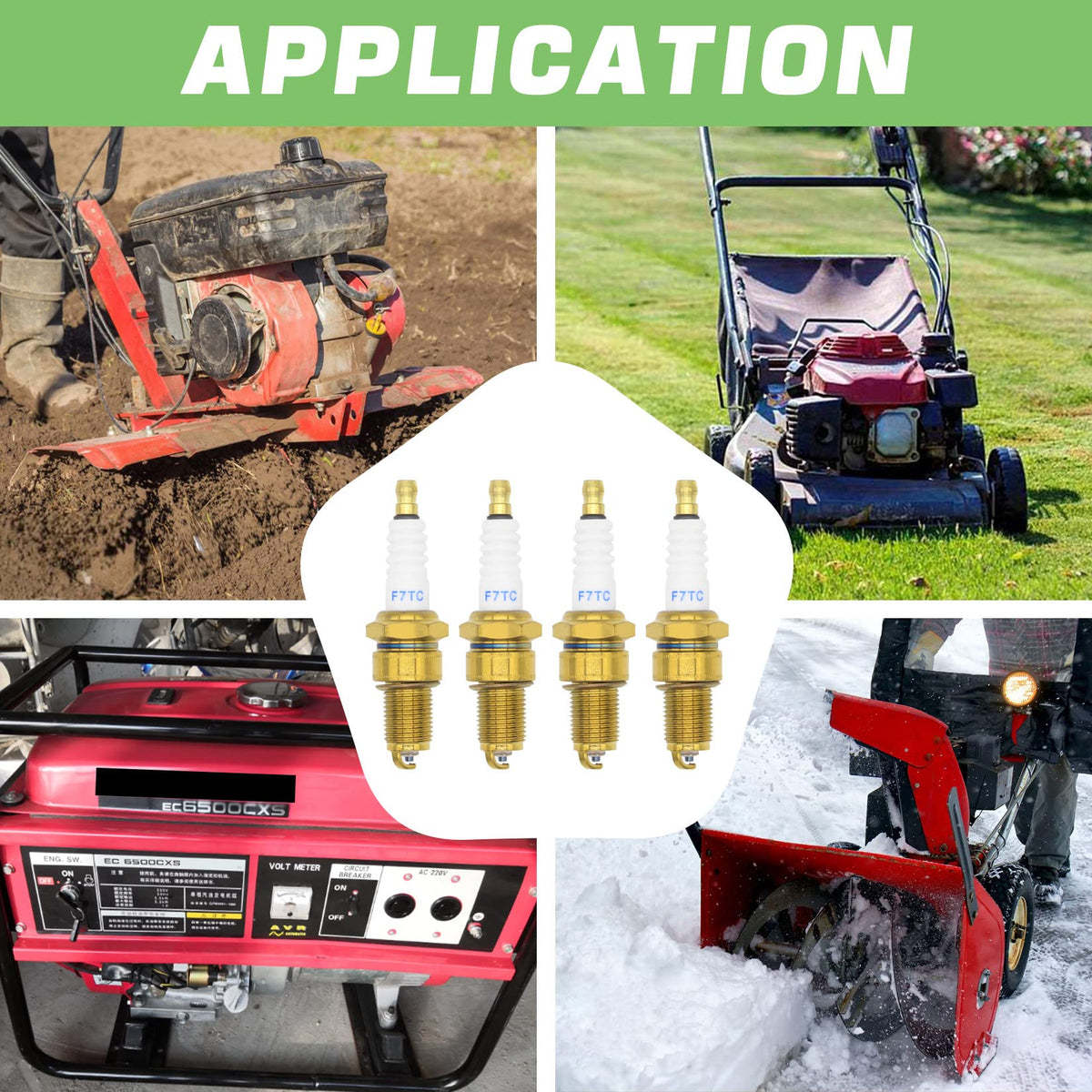 GREPSPUD multi-use spark plugs for various outdoor equipment.