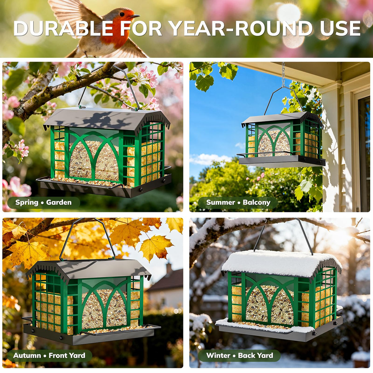 Anti-rust finish keeps the feeder looking great season after season