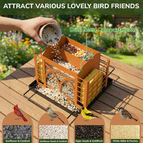 Grete Gotye bird feeder with double suet cages promotes mixed-species feeding with minimal conflicts.