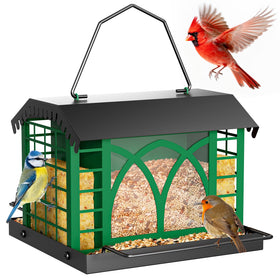 Grete Gotye bird feeder with dual suet cages attracting diverse backyard birds